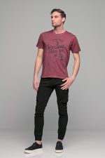 Κόκκινο μπορντό ανδρικό κοντομάνικο T-SHIRT με ξέβαμμα washed