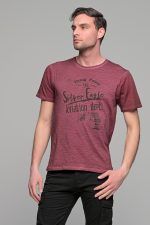 Κόκκινο μπορντό ανδρικό κοντομάνικο T-SHIRT με ξέβαμμα washed