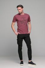 Κόκκινο μπορντό ανδρικό κοντομάνικο T-SHIRT με ξέβαμμα washed