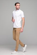 Πόλο ανδρικό μπλουζάκι λευκό MS με κοντό μανίκι και σχέδιο στο γιακά – Slim Fit