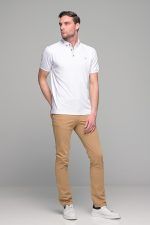 Πόλο ανδρικό μπλουζάκι λευκό MS με κοντό μανίκι και σχέδιο στο γιακά – Slim Fit
