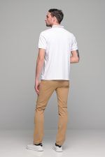 Πόλο ανδρικό μπλουζάκι λευκό MS με κοντό μανίκι και σχέδιο στο γιακά – Slim Fit