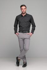 Μαύρο ανδρικό πουκάμισο με γκρι print – Slim Fit