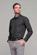 Μαύρο ανδρικό πουκάμισο με γκρι print – Slim Fit