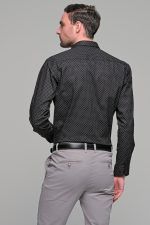 Μαύρο ανδρικό πουκάμισο με γκρι print – Slim Fit