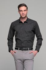Μαύρο ανδρικό πουκάμισο με γκρι print – Slim Fit