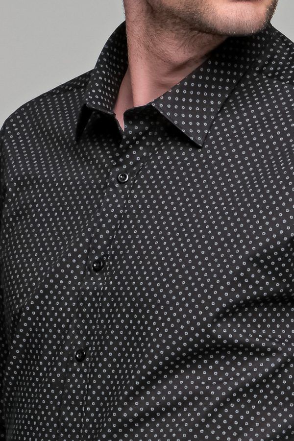 Μαύρο ανδρικό πουκάμισο με γκρι print – Slim Fit