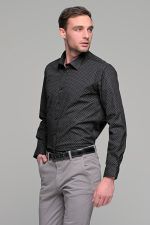 Μαύρο ανδρικό πουκάμισο με γκρι print – Slim Fit