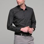 Μαύρο ανδρικό πουκάμισο με γκρι print Slim Fit ιδανικό για δώρο φθηνό