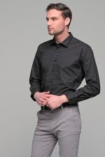 Μαύρο ανδρικό πουκάμισο με γκρι print – Slim Fit
