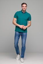 Ανδρικό πράσινο πετρόλ πόλο μπλουζάκι SW με μπλε πατιλέτα- Slim Fit