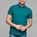 Ανδρικό πράσινο πετρόλ πόλο μπλουζάκι SW με μπλε πατιλέτα- Slim Fit