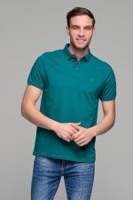 Ανδρικό πράσινο πετρόλ πόλο μπλουζάκι SW με μπλε πατιλέτα- Slim Fit