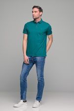 Ανδρικό πράσινο πετρόλ πόλο μπλουζάκι SW με μπλε πατιλέτα- Slim Fit