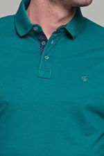 Ανδρικό πράσινο πετρόλ πόλο μπλουζάκι SW με μπλε πατιλέτα- Slim Fit