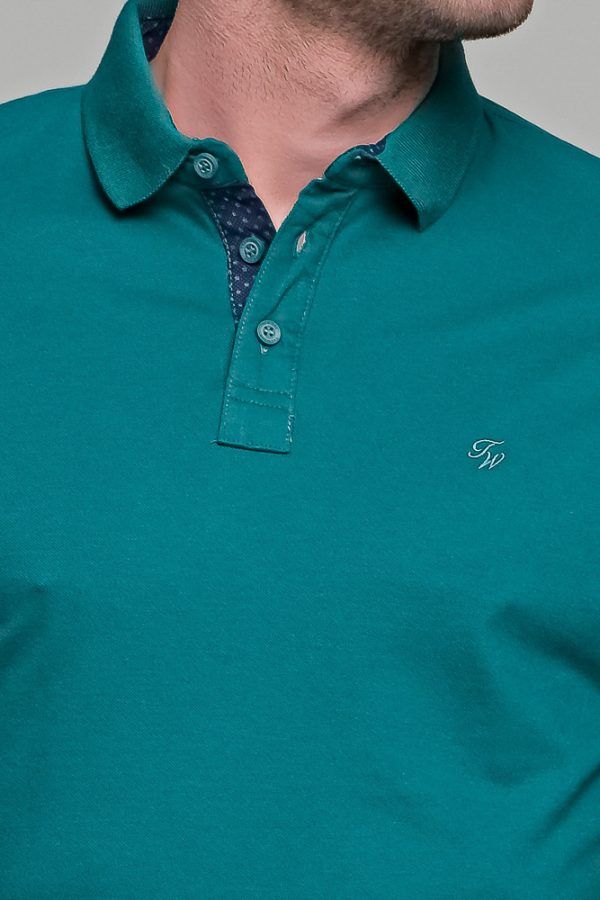 Ανδρικό πράσινο πετρόλ πόλο μπλουζάκι SW με μπλε πατιλέτα- Slim Fit