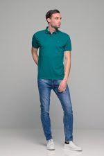 Ανδρικό πράσινο πετρόλ πόλο μπλουζάκι SW με μπλε πατιλέτα- Slim Fit