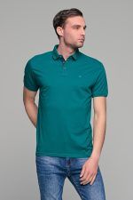 Ανδρικό πράσινο πετρόλ πόλο μπλουζάκι SW με μπλε πατιλέτα- Slim Fit