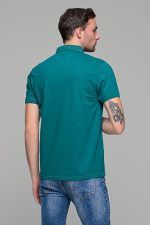 Ανδρικό πράσινο πετρόλ πόλο μπλουζάκι SW με μπλε πατιλέτα- Slim Fit