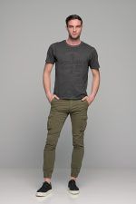 Μαύρο ανθρακί ανδρικό κοντομάνικο T-SHIRT με ξέβαμμα