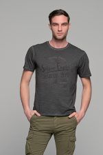 Μαύρο ανθρακί ανδρικό κοντομάνικο T-SHIRT με ξέβαμμα