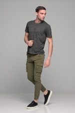 Μαύρο ανθρακί ανδρικό κοντομάνικο T-SHIRT με ξέβαμμα