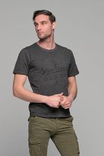 Μαύρο ανθρακί ανδρικό κοντομάνικο T-SHIRT με ξέβαμμα