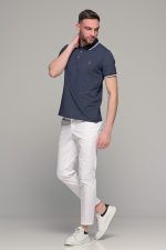 Πόλο ανδρικό μπλουζάκι μπλε  MS με κοντό μανίκι και κέντημα στο στήθος – Slim Fit - Image 7