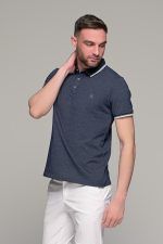 Πόλο ανδρικό μπλουζάκι μπλε  MS με κοντό μανίκι και κέντημα στο στήθος – Slim Fit - Image 4