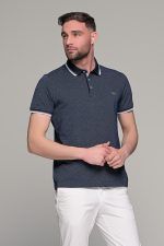 Πόλο ανδρικό μπλουζάκι μπλε  MS με κοντό μανίκι και κέντημα στο στήθος – Slim Fit - Image 3