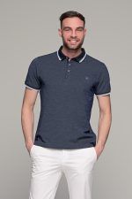 Πόλο ανδρικό μπλουζάκι μπλε  MS με κοντό μανίκι και κέντημα στο στήθος – Slim Fit