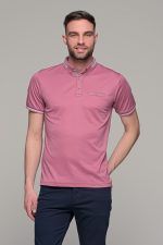 Πόλο ανδρικό μπλουζάκι ροζ-λιλά MS με κοντό μανίκι και σχέδιο στο γιακά – Slim Fit - Image 4
