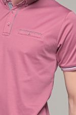 Πόλο ανδρικό μπλουζάκι ροζ-λιλά MS με κοντό μανίκι και σχέδιο στο γιακά – Slim Fit - Image 2