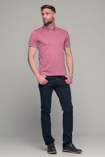 Πόλο ανδρικό μπλουζάκι ροζ-λιλά MS με κοντό μανίκι και σχέδιο στο γιακά – Slim Fit - Image 6