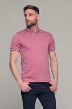 Πόλο ανδρικό μπλουζάκι ροζ-λιλά MS με κοντό μανίκι και σχέδιο στο γιακά – Slim Fit - Image 5