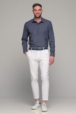 Μπλε ανδρικό πουκάμισο με γκρι print μικροσχέδιο– Slim Fit - Image 4