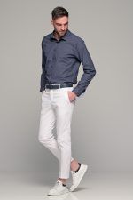 Μπλε ανδρικό πουκάμισο με γκρι print μικροσχέδιο– Slim Fit - Image 5