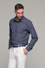 Μπλε ανδρικό πουκάμισο με γκρι print μικροσχέδιο– Slim Fit - Image 3