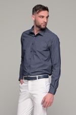 Μπλε ανδρικό πουκάμισο με γκρι print μικροσχέδιο– Slim Fit