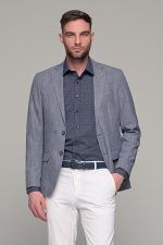 Μπλε ανδρικό πουκάμισο με γκρι print μικροσχέδιο– Slim Fit - Image 6