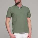Πράσινο χακί ανδρικό πόλο μπλουζάκι MASSARO με λευκή πατιλέτα - Regular fit