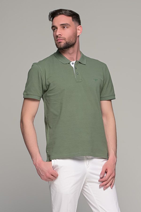Πράσινο χακί ανδρικό πόλο μπλουζάκι MASSARO με λευκή πατιλέτα - Regular fit