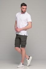 Ανδρική cargo βερμούδα massaro με τσέπες σε σκούρο χακί χρώμα - Image 7