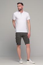 Ανδρική cargo βερμούδα massaro με τσέπες σε σκούρο χακί χρώμα - Image 6