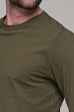 Πράσινη λαδί ανδρική μακρυμάνικη μπλούζα μονόχρωμη - Image 2