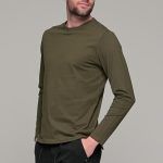 Πράσινη λαδί ανδρική μακρυμάνικη μπλούζα μονόχρωμη