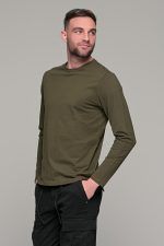 Πράσινη λαδί ανδρική μακρυμάνικη μπλούζα μονόχρωμη