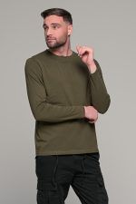 Πράσινη λαδί ανδρική μακρυμάνικη μπλούζα μονόχρωμη - Image 4