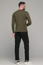 Πράσινη λαδί ανδρική μακρυμάνικη μπλούζα μονόχρωμη - Image 9