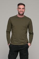 Πράσινη λαδί ανδρική μακρυμάνικη μπλούζα μονόχρωμη - Image 3